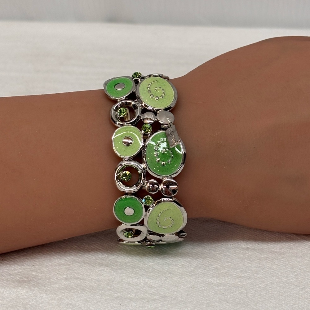 SPUTNIK Modern Green and Silver Enamel Circular Bracelet